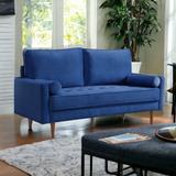 HomeRoots 69" Blue Velvet and Dark Brown Sofa and Toss Pillows - 69