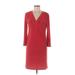 Emma & Michele Casual Dress - Sheath V Neck 3/4 sleeves: Red Solid Dresses - Women's Size Medium