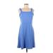 SO Casual Dress - A-Line Square Sleeveless: Blue Solid Dresses - Women's Size Large