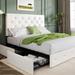 Upholstered Full Platform Bed Frame with 4 Storage Drawers and Headboard, Diamond Stitched Button Tufted, Mattress Foundation