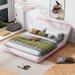 Full Upholstery Platform Bed w/Sloped Headboard & LED Light Strips, White