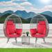 SANSTAR 3-Piece Patio Gray Wicker Oversized Swivel Egg Chair with Side Table