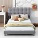 Low Profile Bed Upholstered Platform Bed with Soft Block Shaped Headboard, Velvet Upholstered Noise Reduction Bed Frame