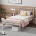 Twin Size Bed Frame with Headboard No Box Spring Needed Platform Single Bed for Kids, White