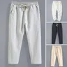 Summer Linen Pants Men Thin Loose Mens Joggers Cotton Linen Cropped Pants Men's Casual Pants Chinese