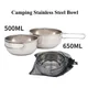 Outdoor Stainless Steel Bowl Dinnerware Folding Handle Camping Bowl Set Picnic Lunch Bowl Hiking