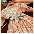 2024 Summer Girls' Fragmented Flower Bow Princess Dress For Sweet Children Clothing Prints Blossom