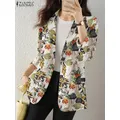 ZANZEA 2023 Autumn Summer OL Blazer Women Elegant Floral Printed Jackets Lapel Neck Long Sleeve Thin