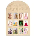 Baby Photo Board Prop Toddler First Year Birthday 12 Boxes Keepsake Frame Memory Card Wood Book