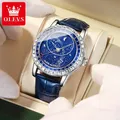 OLEVS-Montre Mécanique existent pour Homme Bracelet en Cuir Diamant de Luxe Ciel Étoilé Phase de