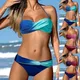 Gradient Print Sexy Low Waist Bikini Sets Two Piece Swimsuit Women Push Up Ruched Wrap Swimwear