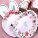 8pcs Easter Bunny Egg Paper Plates Rabbit Ear Shape Cups Happy Easter Party Tableware Birthday Party