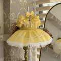 Robe à carreaux jaune princesse turque vintage pour filles été Pâques Eid anniversaire