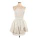 Lovers + Friends Cocktail Dress - Mini Halter Sleeveless: Ivory Solid Dresses - Women's Size Large