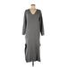 MNG Casual Dress - Sweater Dress V-Neck 3/4 sleeves: Gray Print Dresses - Women's Size Medium