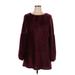 Lulus Casual Dress - Mini Crew Neck Long sleeves: Burgundy Solid Dresses - New - Women's Size X-Large