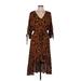 Umgee Casual Dress V-Neck 3/4 sleeves: Brown Leopard Print Dresses - Women's Size Medium