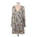 Altar'd State Casual Dress - Mini V-Neck Long sleeves: Gray Print Dresses - Women's Size Small