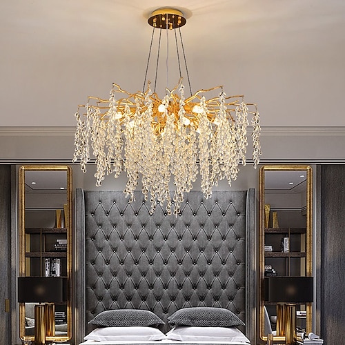 LED-Kronleuchter, moderner Luxus, 60 cm, 8-Licht, goldfarbener Kristall, für Innenräume, Küche, Schlafzimmer, Eisenkunst, Astlampe, kreative Lampe, Licht warmweiß/weiß, 110–240 V Image
