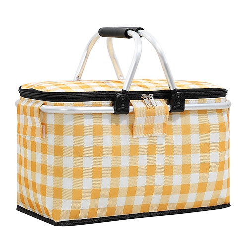 24 l hochwertiger Picknick-isolierter Picknickkorb mit klappbarem Griff, Kühler, Camping-Picknickkorb – Einkaufskorb – Wäschekorb – Marktkorb – isolierter Korb mit starkem Aluminiumrahmen, Image