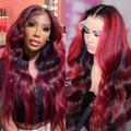 Burgundy Lace Front Wigs Human Hair 1B/99J Colored Body Wave 13x4 Human Hair Wigs for Black Women Pre Plucked Burgundy Wig with Baby Hair 180% Density Wine Red Transparent HD Lace Front Wig