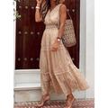 Women's White Dress Casual Dress Swing Dress Long Dress Maxi Dress Lace Backless Vacation Beach Basic Boho V Neck Sleeveless White Yellow Pink Color