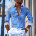 Stripe Men's Business Casual 3D Printed Shirt Outdoor Street Wear to work Spring Summer Turndown Long Sleeve Navy Blue Royal Blue Blue S M L 4-Way Stretch Fabric Shirt