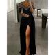 Women's Black Dress Party Dress Split Thigh Off Shoulder Short Sleeve Maxi Dress Elegant Sparkle Formal Black Wine Summer Spring