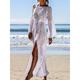 Women's White Dress Summer Dress Cover Up Long Dress Maxi Dress Hollow Out Split Vacation Beach Hawaiian Maxi Crew Neck Long Sleeve Black White Apricot Color