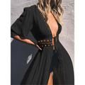 Women's White Dress Summer Dress Cover Up Long Dress Maxi Dress Lace up Hollow Out Holiday Vacation Beach A Line V Neck Half Sleeve Regular Fit Black White Blue Color S M L XL 2XL Size