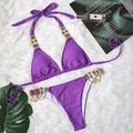 Women's Swimwear Bikini 2 Piece Normal Swimsuit Glitter Solid Color Plunge Vacation Fashion Bathing Suits