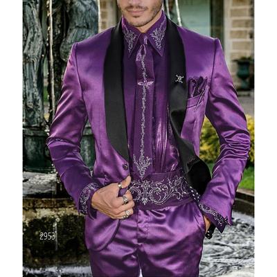 Men's Wedding Party Evening Wear Suits Royal Blue Purple Luxury Solid Colored Tailored Fit 2 Piece Single Breasted One-button