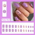 dianhelloya 24Pcs Cute Purple-Color Gel Fake Nails Flat Head Press-On Nails Wearable False Nails Full Cover Artificial French Tip DIY Nail Art Accessories Purple