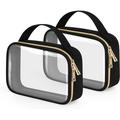 Toiletry Bag 2 Pack Clear Makeup Bags with Handles Quart Size Clear Toiletry Bags PVC Clear Cosmetic Bags for Women and Men Carry on Airport Airline Compliant Bag Black