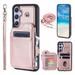 Compatible with Samsung Galaxy A54 5G PU Leather Clasp Flip Zipper Purse Case with Shoulder Strap Lanyard for Women Credit Card Holder Cell Accessories Phone Cover for Samsung Galaxy A54 5G Rosegold