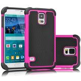 Galaxy S5 Case Galaxy S5 Sturdy Case [Tmajor] [Hot Pink/Black] Shock Absorbing Hybrid Rubber Plastic Impact Defender Rugged Slim Hard Case Cover Shell For Samsung Galaxy S5 S V I9600 GS5