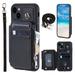 Compatible with iPhone 15 Plus PU Leather Clasp Flip Zipper Purse Case with Shoulder Strap Lanyard for Women Credit Card Holder Cell Accessories Phone Cover for iPhone 15 Plus Black