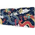 OWNTA Chinese Myths Legends Dragon Red Navy Pattern Rectangular Extended Desk Pad with Non-Slip Rubber Bottom Suitable for Home Office Desktop Mat Gaming Pad Gaming Mouse Pad