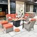 Red Barrel Studio® 7 - Person Outdoor Seating Group w/ Fire Pit & Cushions red, Wicker | Wayfair 81E48929EA8647F094B904C150E1F7C4