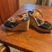 Coach Shoes | Coach New York Cork Wedge /Strap Shoes | Color: Black/Tan | Size: 9.5