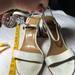 Nine West Shoes | Ladies, High Heel White Strapping. Nine West, 7.5 Healed Sandal, Good Condition. | Color: White | Size: 7.5