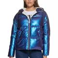 Levi's Jackets & Coats | Levi's Womens Hooded Faux Sherpa Lined Puffer Coat Xl Shiny Blue Metalic | Color: Blue/Silver | Size: Xl