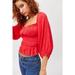 Urban Outfitters Tops | New Urban Outfitters Vida Long Sleeve Smocked Lace Back Top Red Size S | Color: Red | Size: S