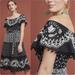 Anthropologie Dresses | Anthropologie Embroidered Off The Shoulder Floral Boho Black Midi Dress Size 8 | Color: Black/White | Size: 8