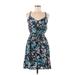 rue21 Casual Dress - Mini V Neck Sleeveless: Blue Print Dresses - Women's Size Medium