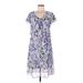 R&M Richards Casual Dress - A-Line V-Neck Short sleeves: Purple Print Dresses - Women's Size 8
