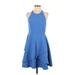 Nicole Miller New York Casual Dress - A-Line Halter Sleeveless: Blue Solid Dresses - Women's Size 4