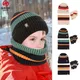 Ensemble bonnet écharpe et gants en laine pour enfants protection des oreilles bonnet en tricot