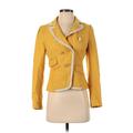 Ann Taylor LOFT Blazer Jacket: Short Yellow Print Jackets & Outerwear - Women's Size 4 Petite