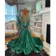 Emerald Green Mermiad Prom Dresses For Black Girls Gold Crystals Mermaid Elegant Dress Wedding Party